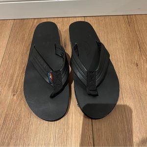 NEW Womens Rainbow Sandals Double Layer black leather - XL NWOT